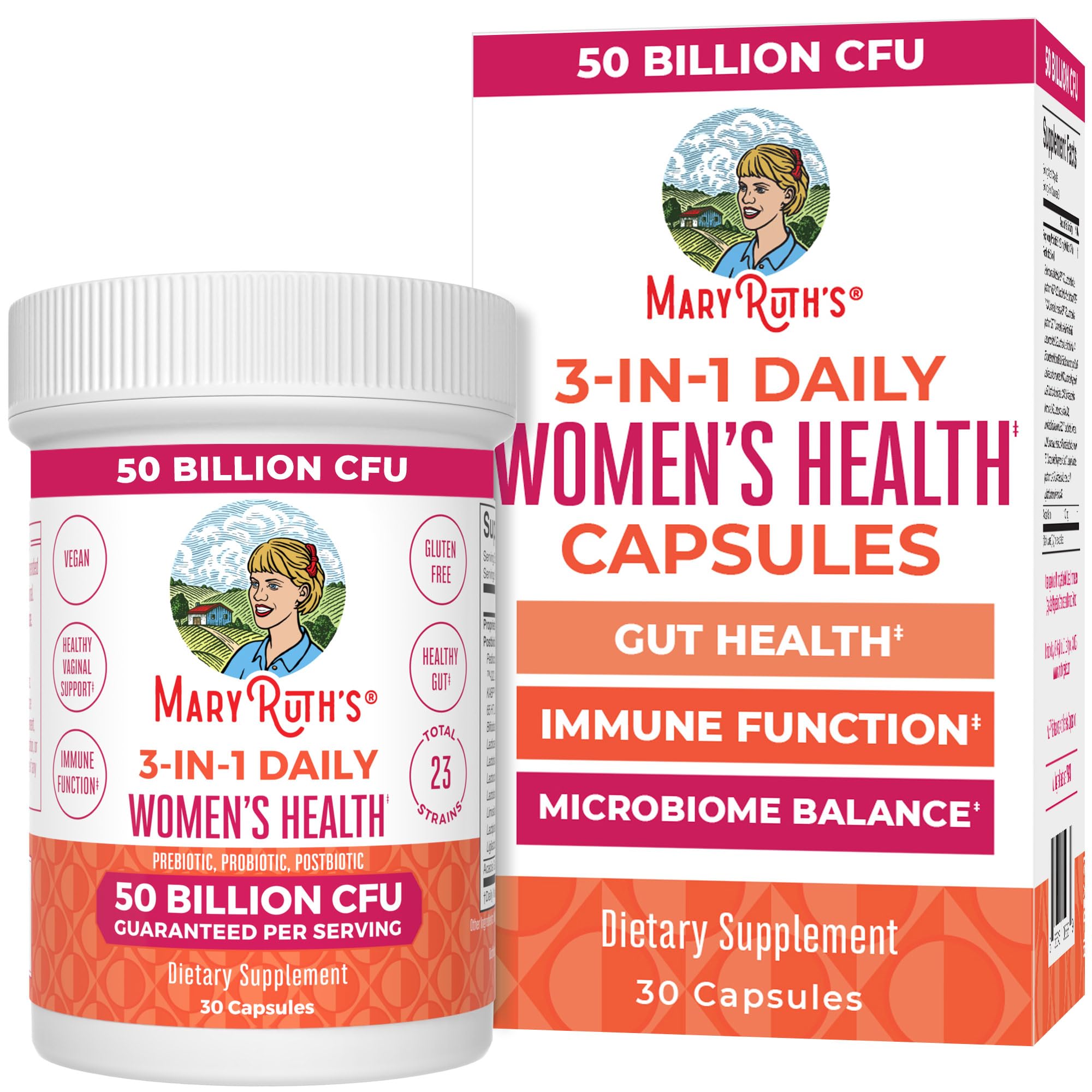 MaryRuth's 3-in-1 daily women's health bottle supports gut health and hormone balance.
