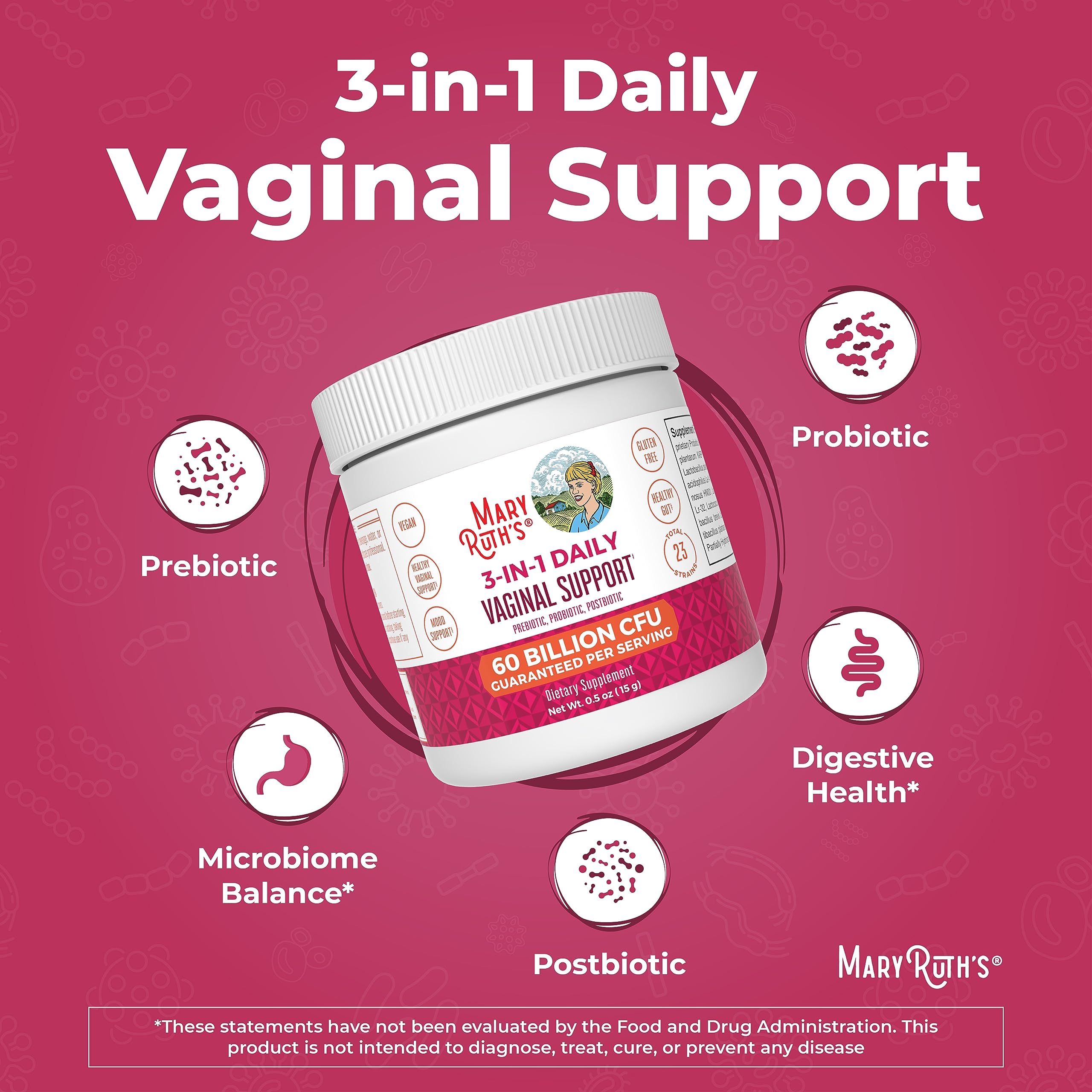 MaryRuth's 3-in-1 Probiotics batch-info showcases clean-label, non-GMO credentials.