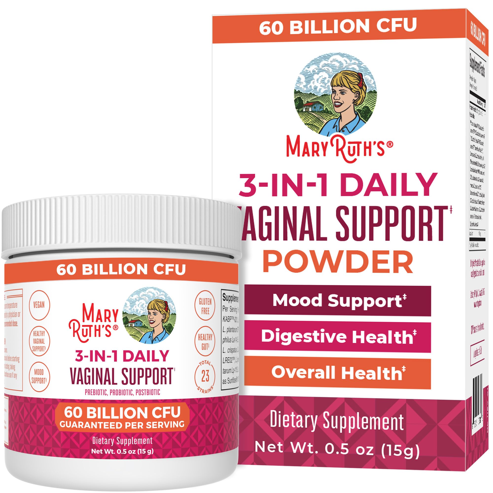 MaryRuth's 3-in-1 Probiotics for Women bottle-front promotes vaginal health support.