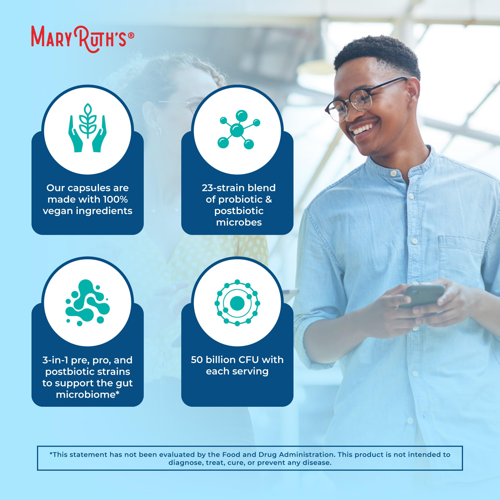MaryRuth's 3-in-1 probiotics daily-use image suggesting simple routine