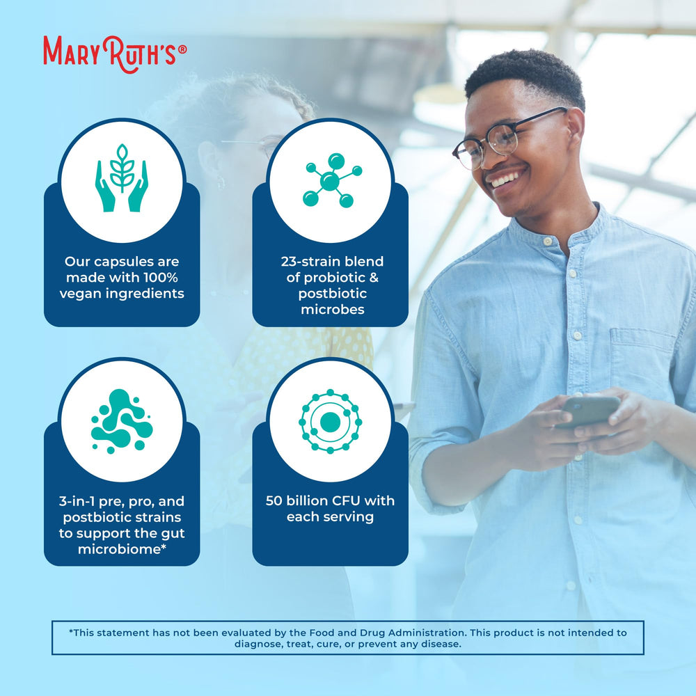 MaryRuth's 3-in-1 probiotics daily-use image suggesting simple routine