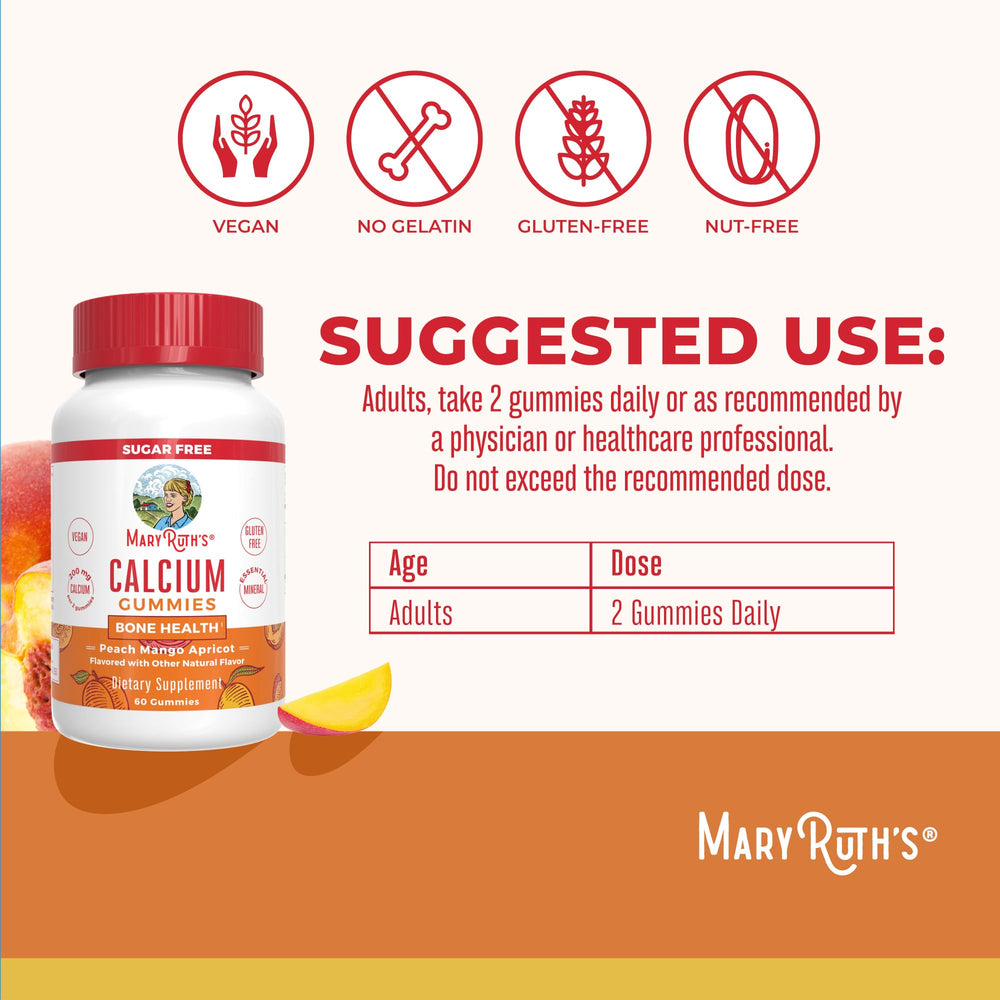 MaryRuth's calcium gummies two-per-day serving shown for simple routine