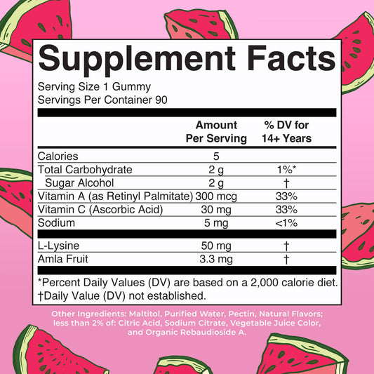MaryRuth's Collagen Gummies ingredient visuals, highlighting L-lysine, amla, vitamin C, and vitamin A.
