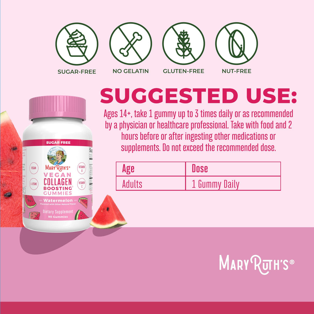 MaryRuth's Collagen Gummies watermelon flavor close-up, tasty daily supplement.