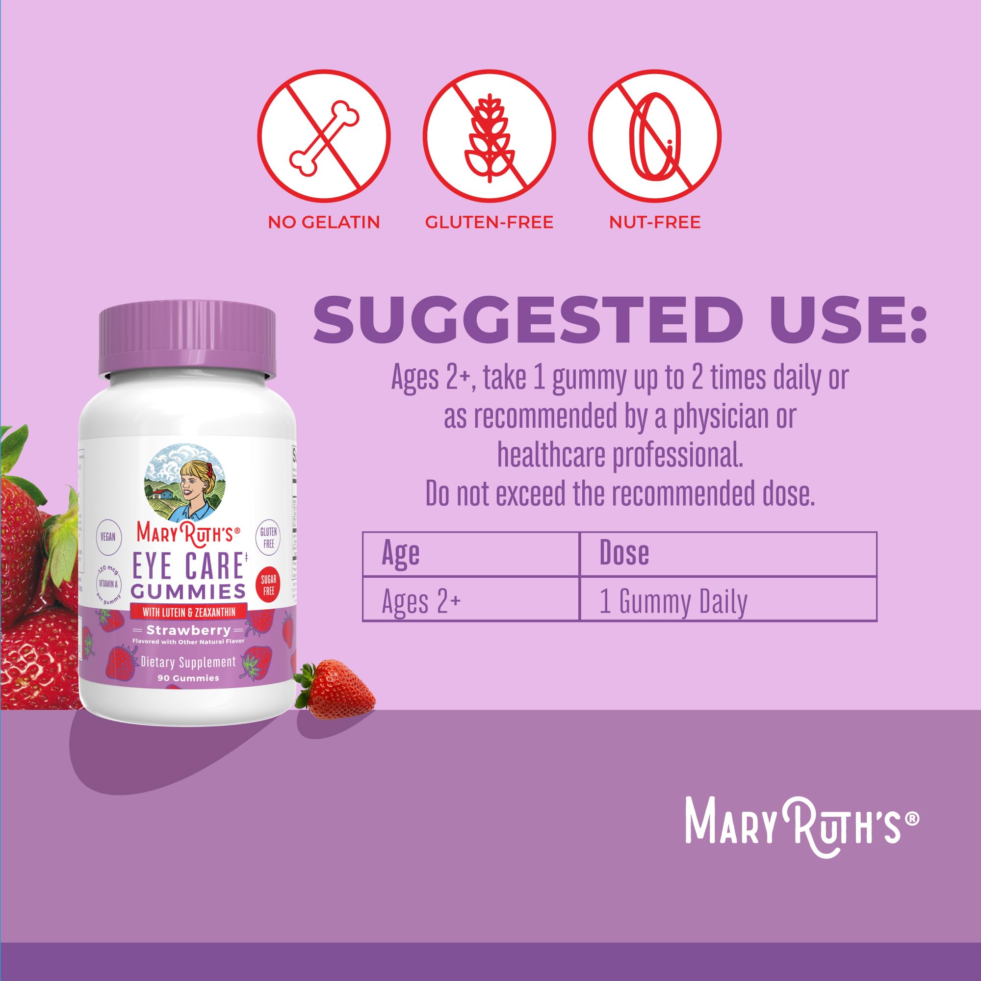 MaryRuth's Eye Care Gummies strawberry flavor kid-friendly daily supplement