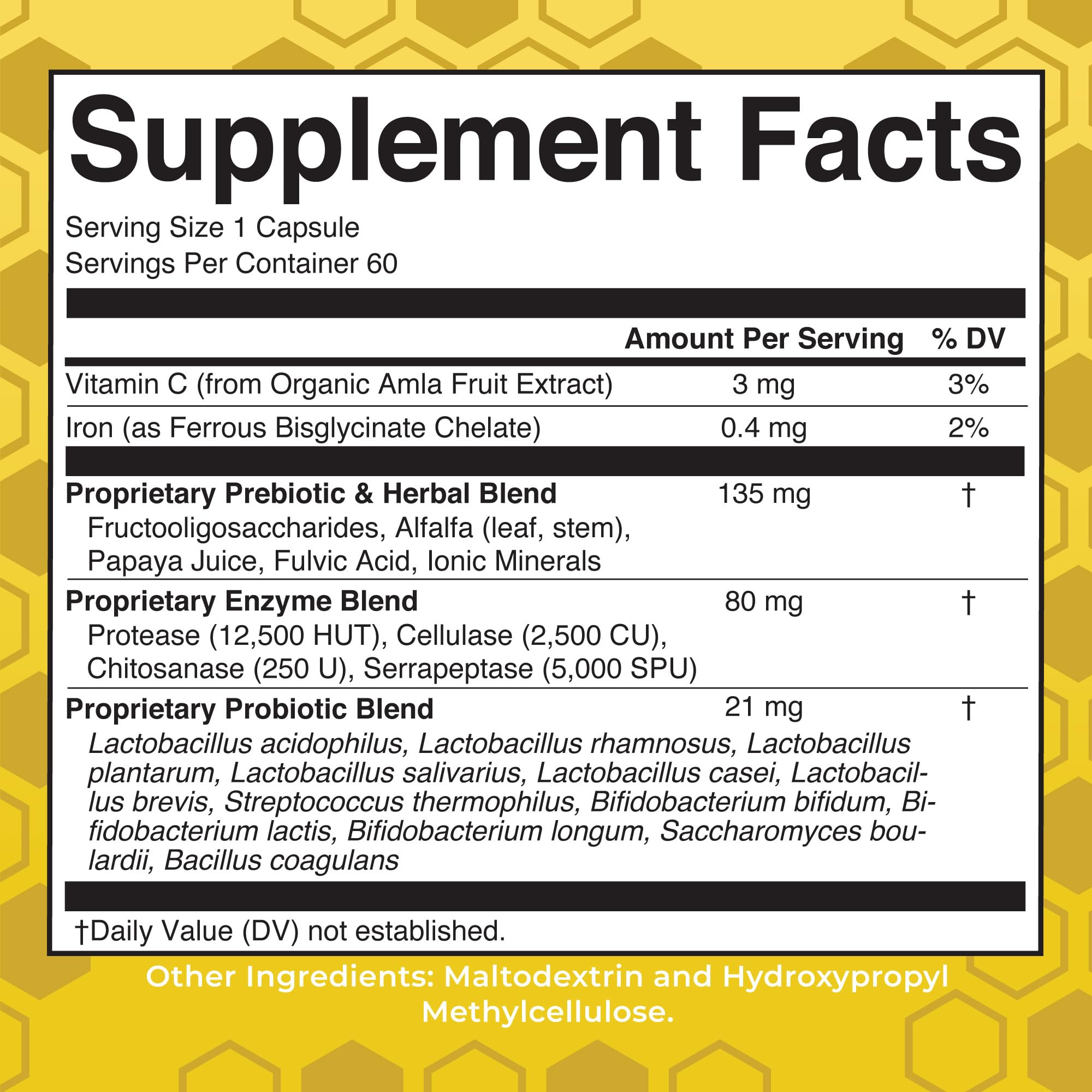 MaryRuth's Gut Flora Health+ Enzymes capsules close-up showing vegan, pine-based coating
