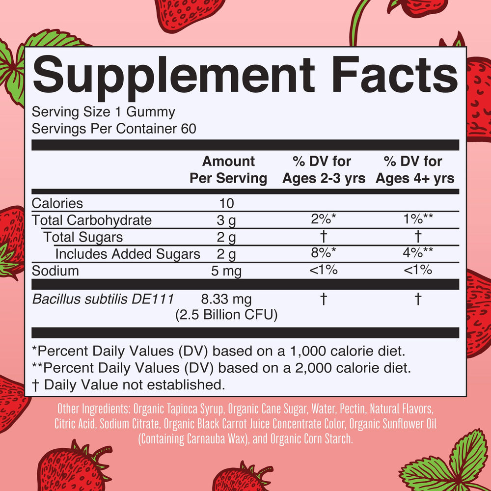 MaryRuth's Kids Probiotics Gummies strawberry close-up, tasty kid-friendly probiotic snack.
