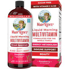 MARYRUTH'S Liquid Morning Multivitamin bottle on shelf for everyday wellness.