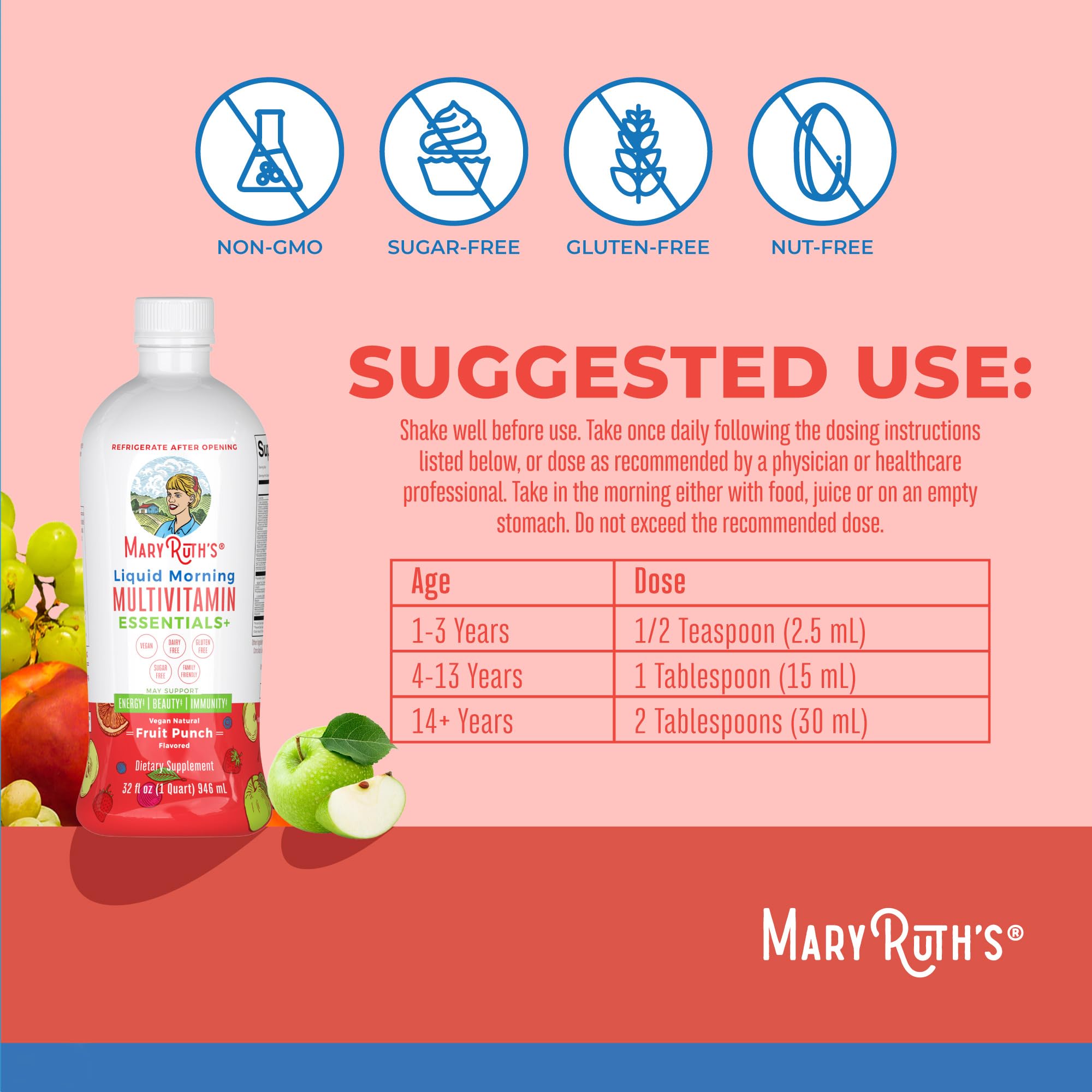 Pouring MaryRuth's Liquid Morning Multivitamin Essentials into a glass.
