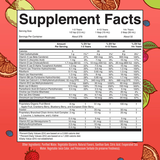 MaryRuth's Liquid Morning Multivitamin Essentials Strawberry bottle for a tasty daily boost.