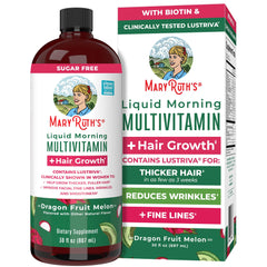 MARYRUTH'S liquid multivitamin bottle highlights hair growth support for daily vitality