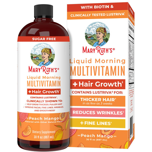MARYRUTH'S liquid multivitamin bottle showing hair growth focus for fuller hair