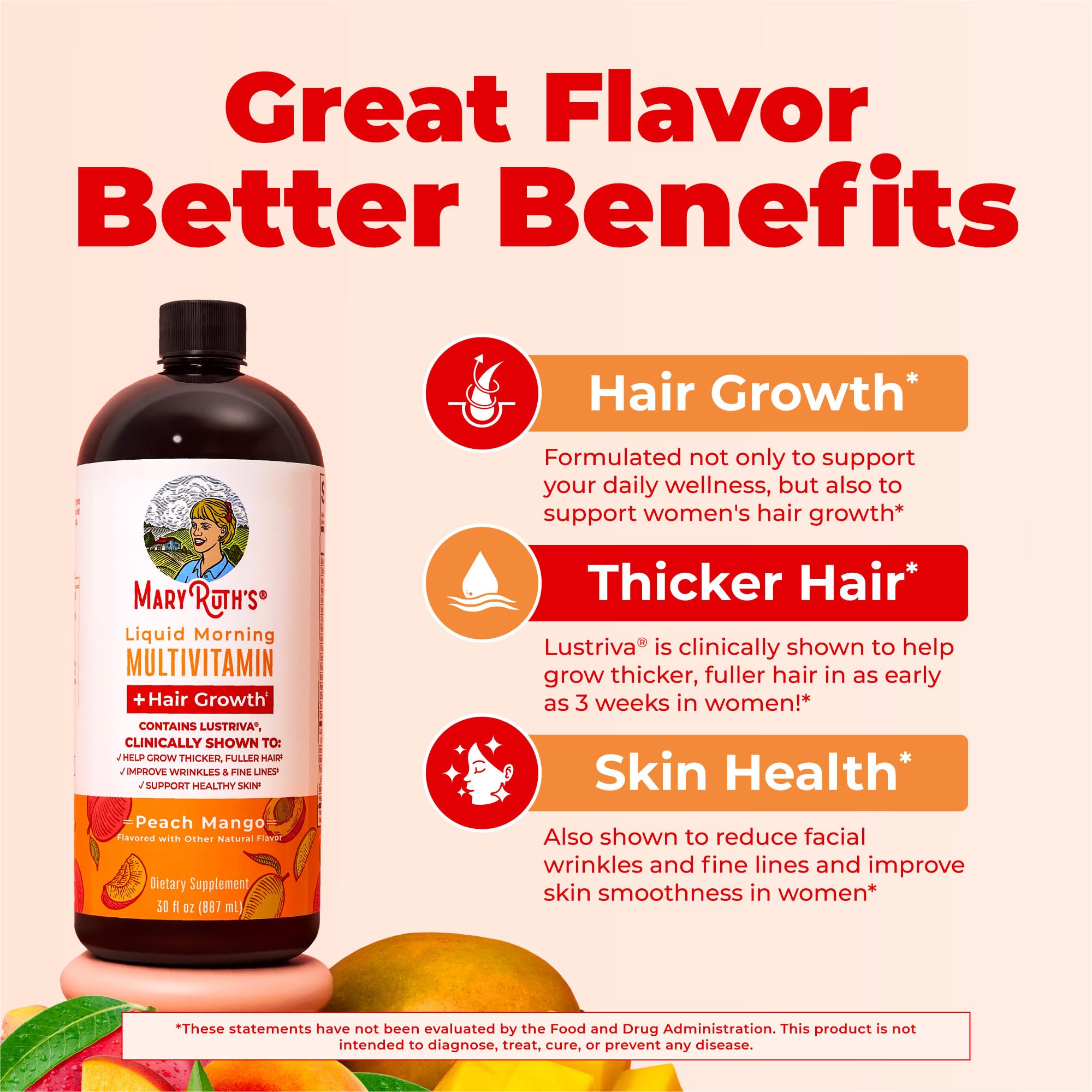 Peach mango flavor bottle angled for a refreshing daily supplement ritual