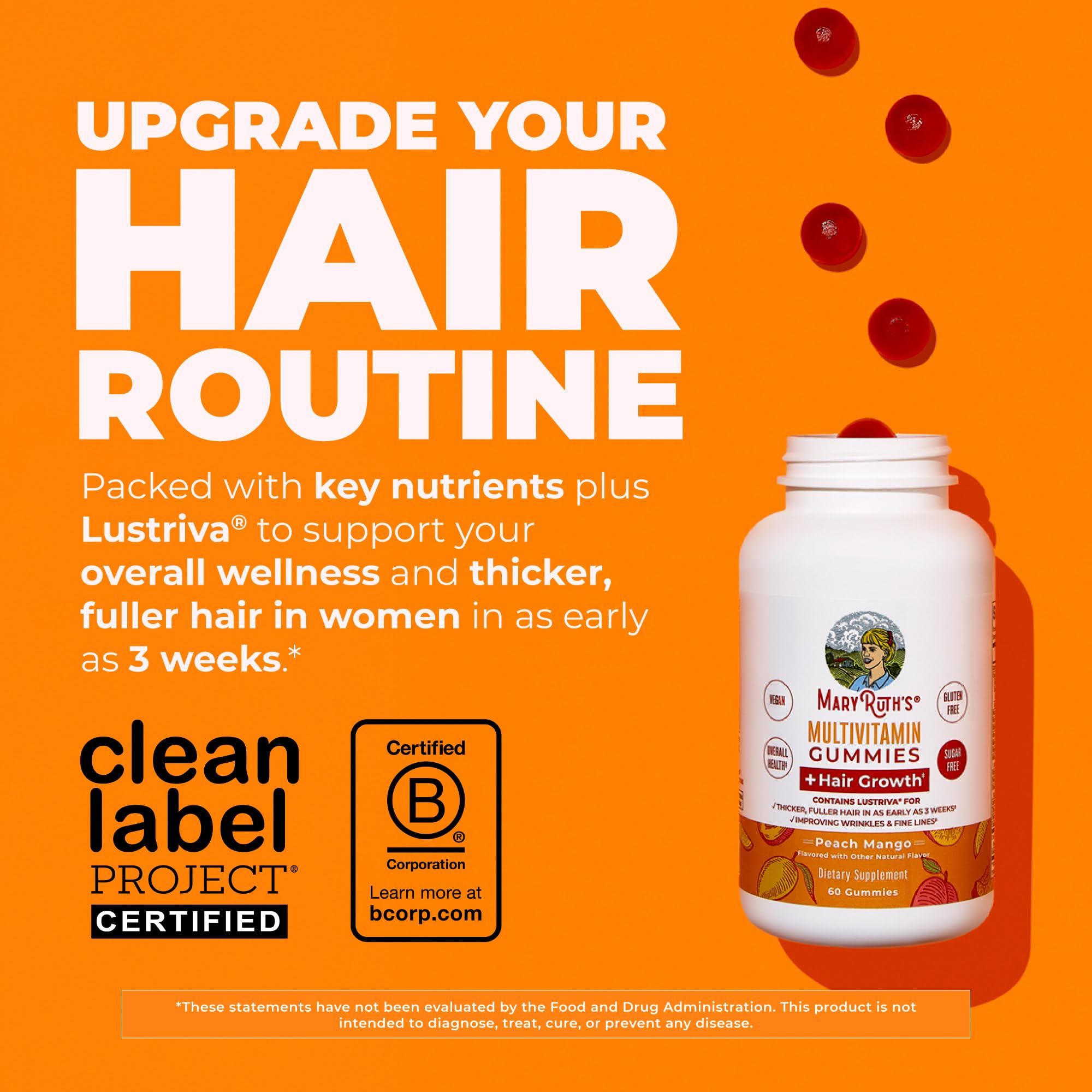 MARYRUTH'S Lustriva formula close-up highlighting hair growth ingredients.