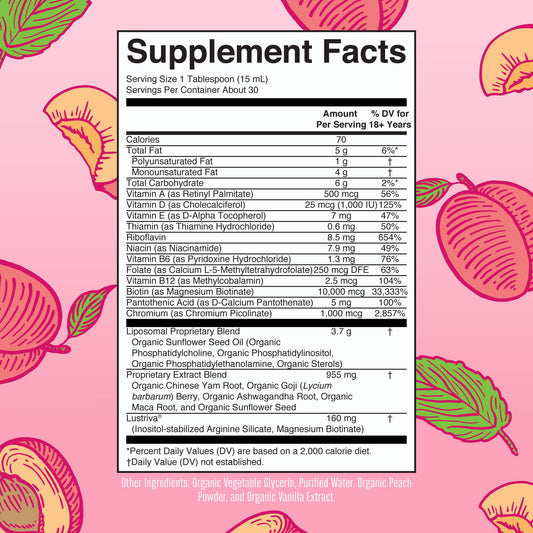 MaryRuth's Lustriva liposomal delivery bottle enhances nutrient absorption for vitality.