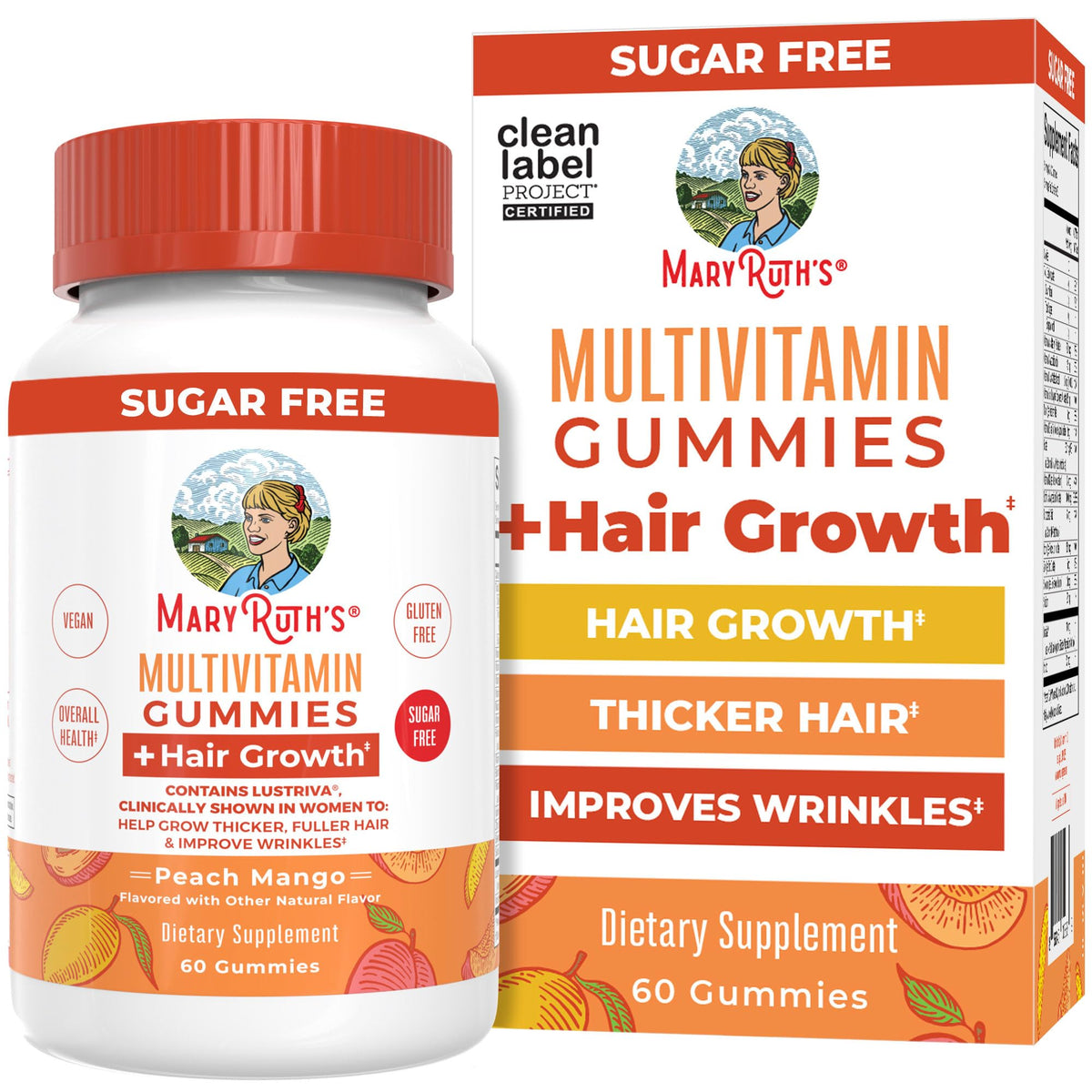 MARYRUTH'S multivitamin hair-growth gummies bottle supports daily wellness and hair fullness.