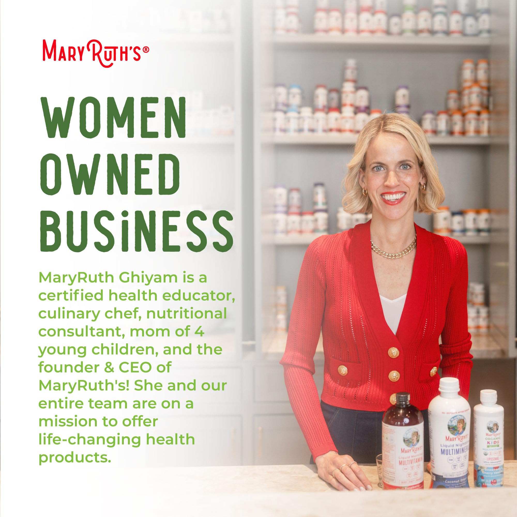 MaryRuth's non-GMO vegan certifications and label on bottle
