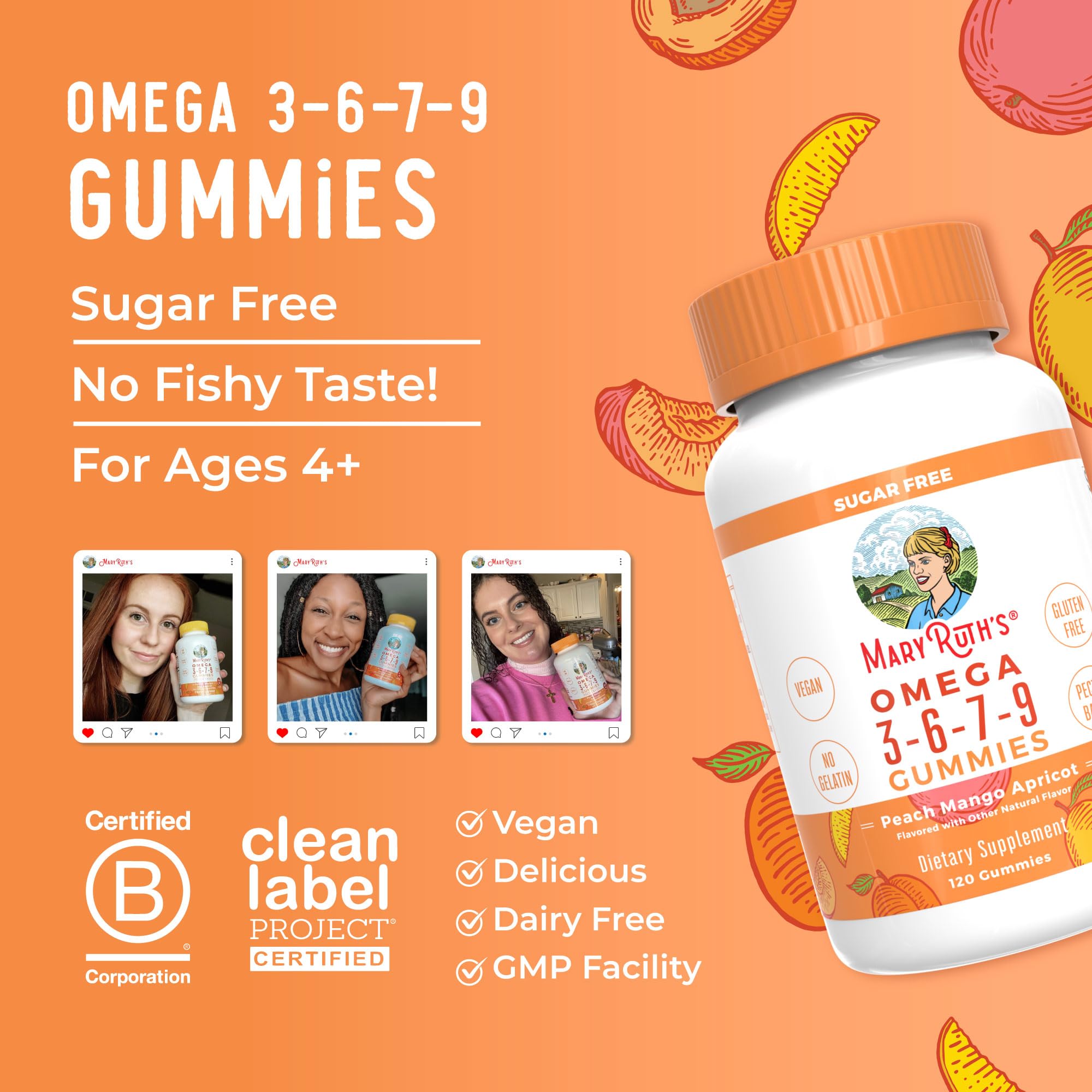 Icons show dairy-free, nut-free, gluten-free attributes for MaryRuth's gummies