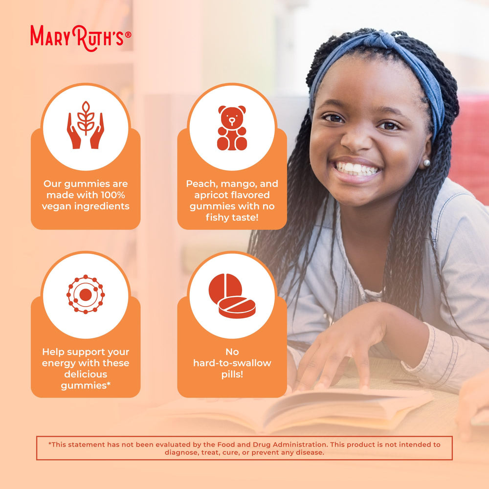MaryRuth's Omega gummies emphasize no fish taste and sugar-free formula