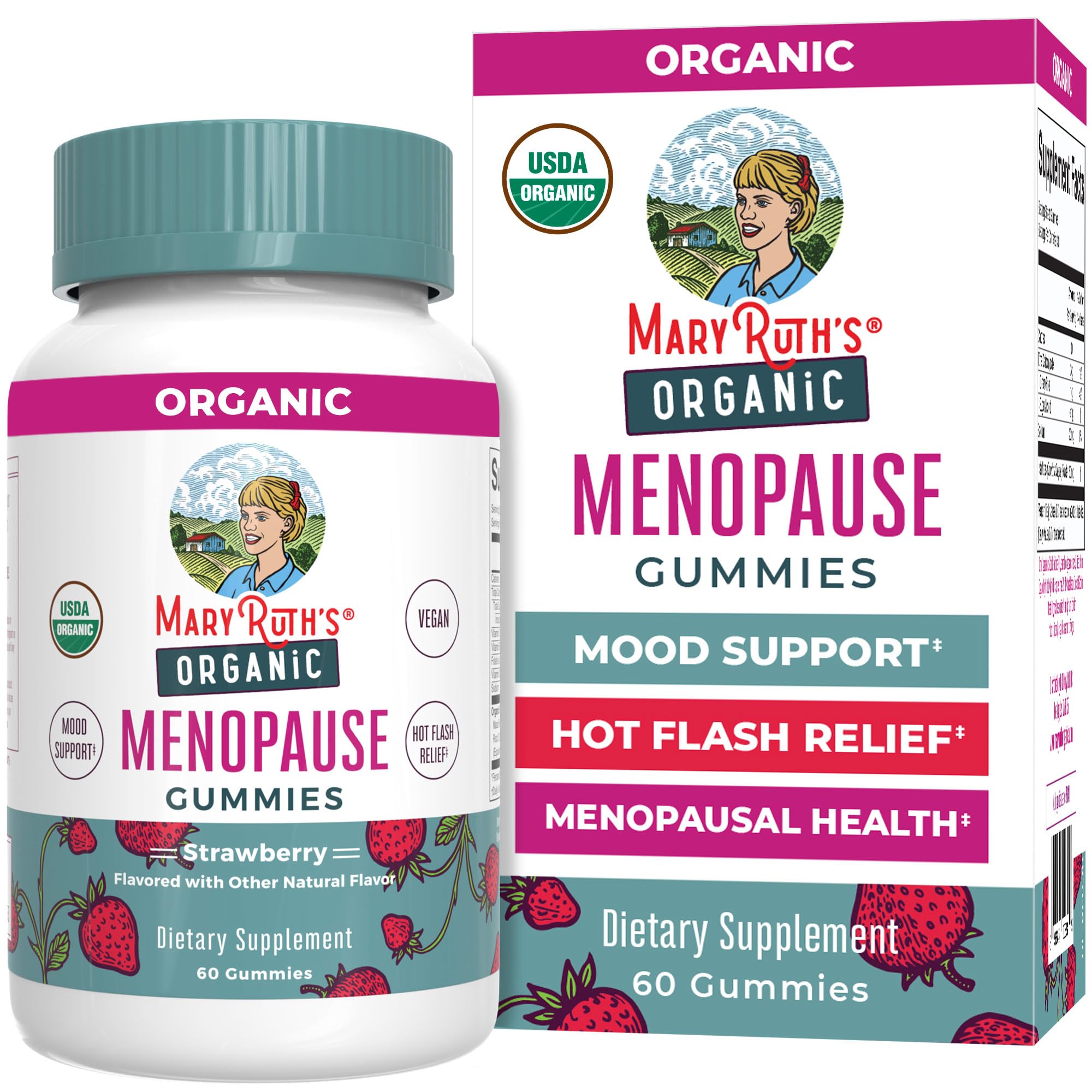MaryRuth's Organic Menopause Gummies bottle with full label for easy daily use