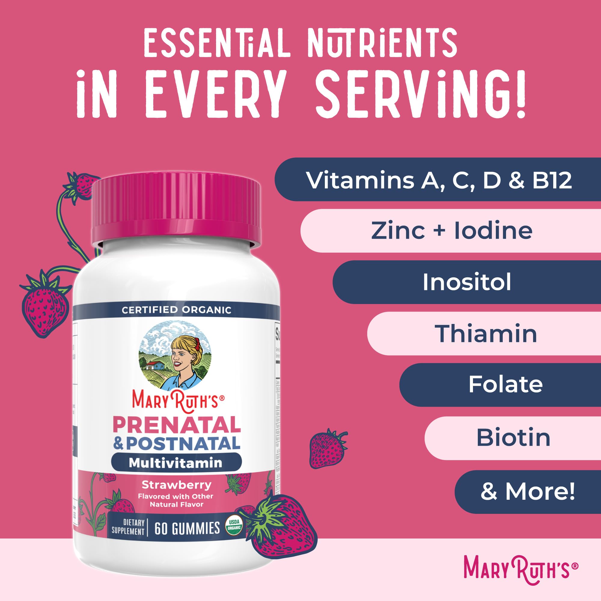 MaryRuth's Prenatal Gummies packaging showing design and seal details.