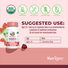 MARYRUTH'S Organic Probiotic Gummies bottle with glass suggests simple daily use.