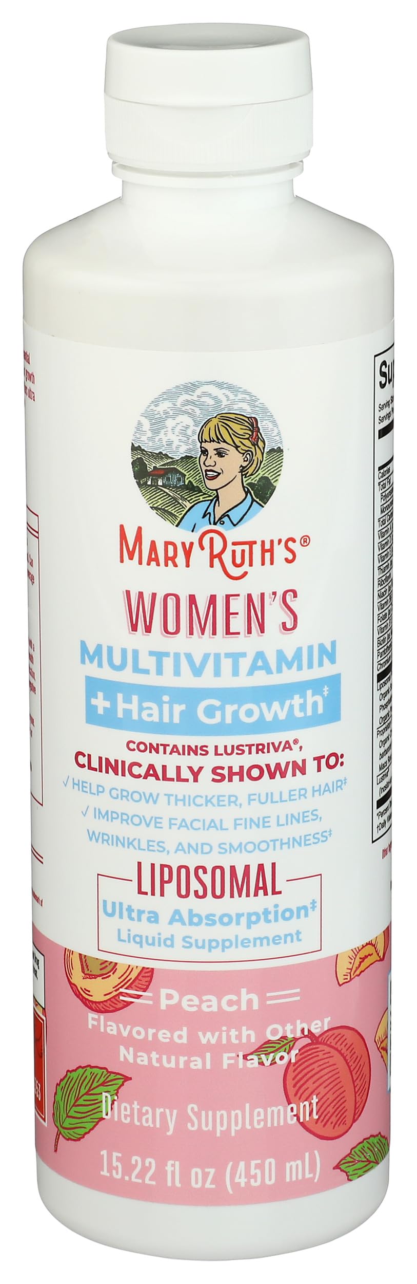 MaryRuth's peach-flavored multivitamin bottle offers tasty daily nourishment.