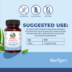 MaryRuth's Postnatal Probiotics label packaging shown for quick reference.