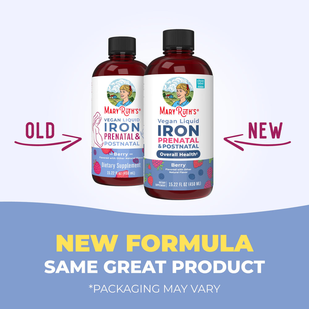 MaryRuth's Prenatal Iron Liquid on kitchen shelf ready for routine.