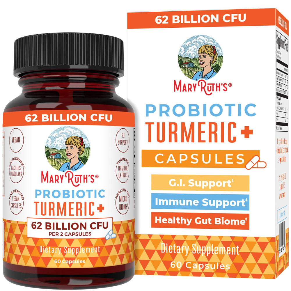 MaryRuth's Probiotic Turmeric bottle front view for daily digestive support