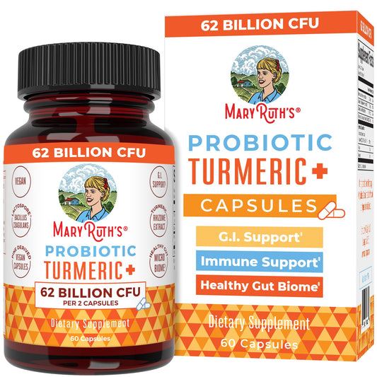 MaryRuth's Probiotic Turmeric bottle front view for daily digestive support