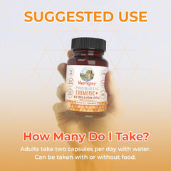 MaryRuth's Probiotic Turmeric bottle with glass of water suggests easy daily ritual