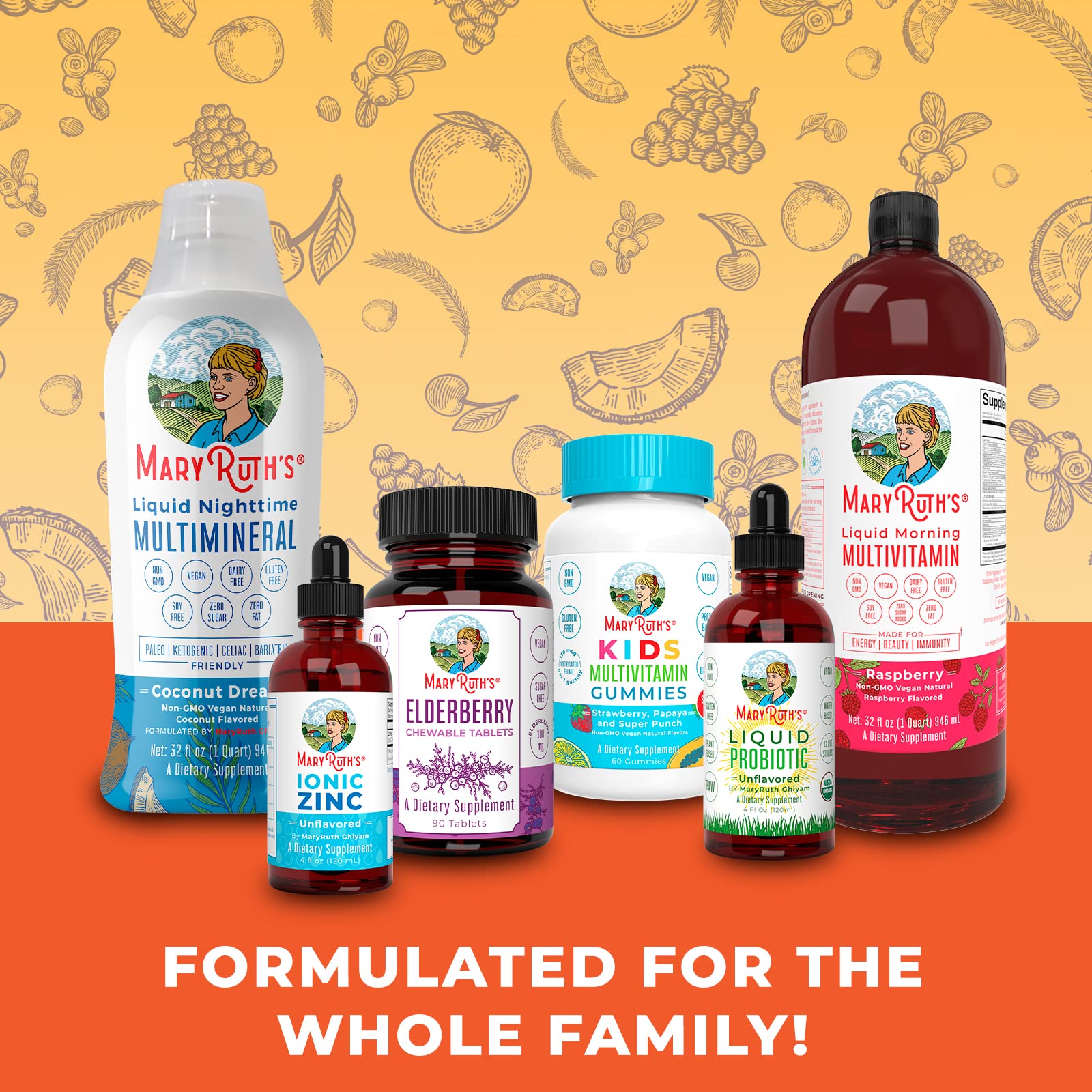 MaryRuth's Probiotic Turmeric product info graphic mentions 62B CFU per serving