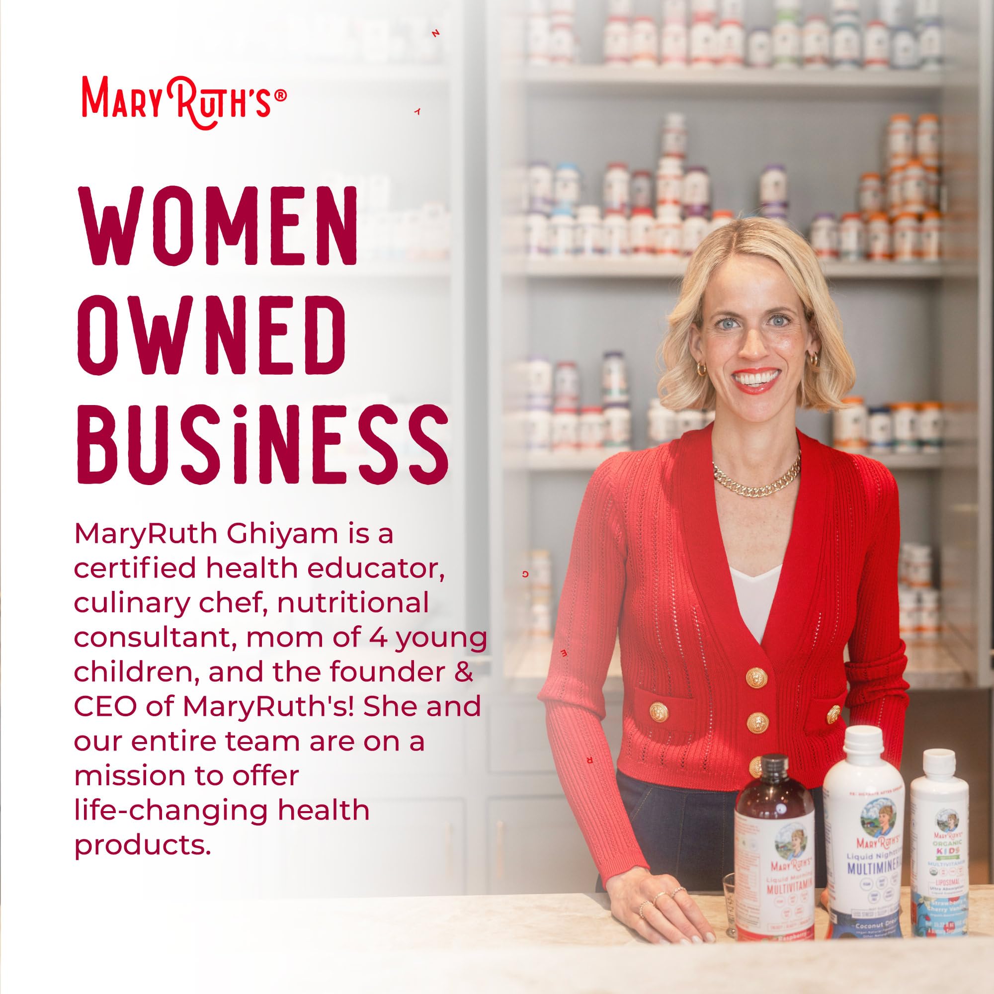 MaryRuth's Raspberry bottle sits on a kitchen counter, easy to add to drinks.