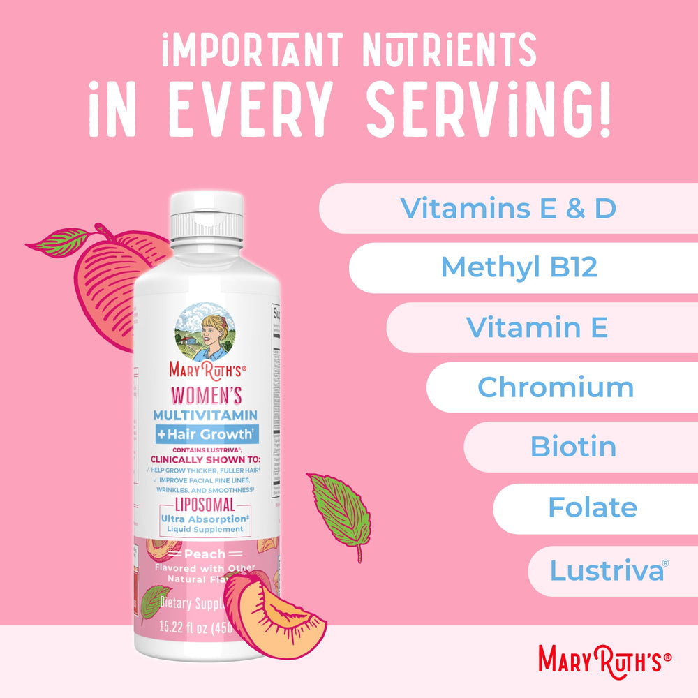 MaryRuth's skin-support multivitamin bottle may aid smoother-looking skin.