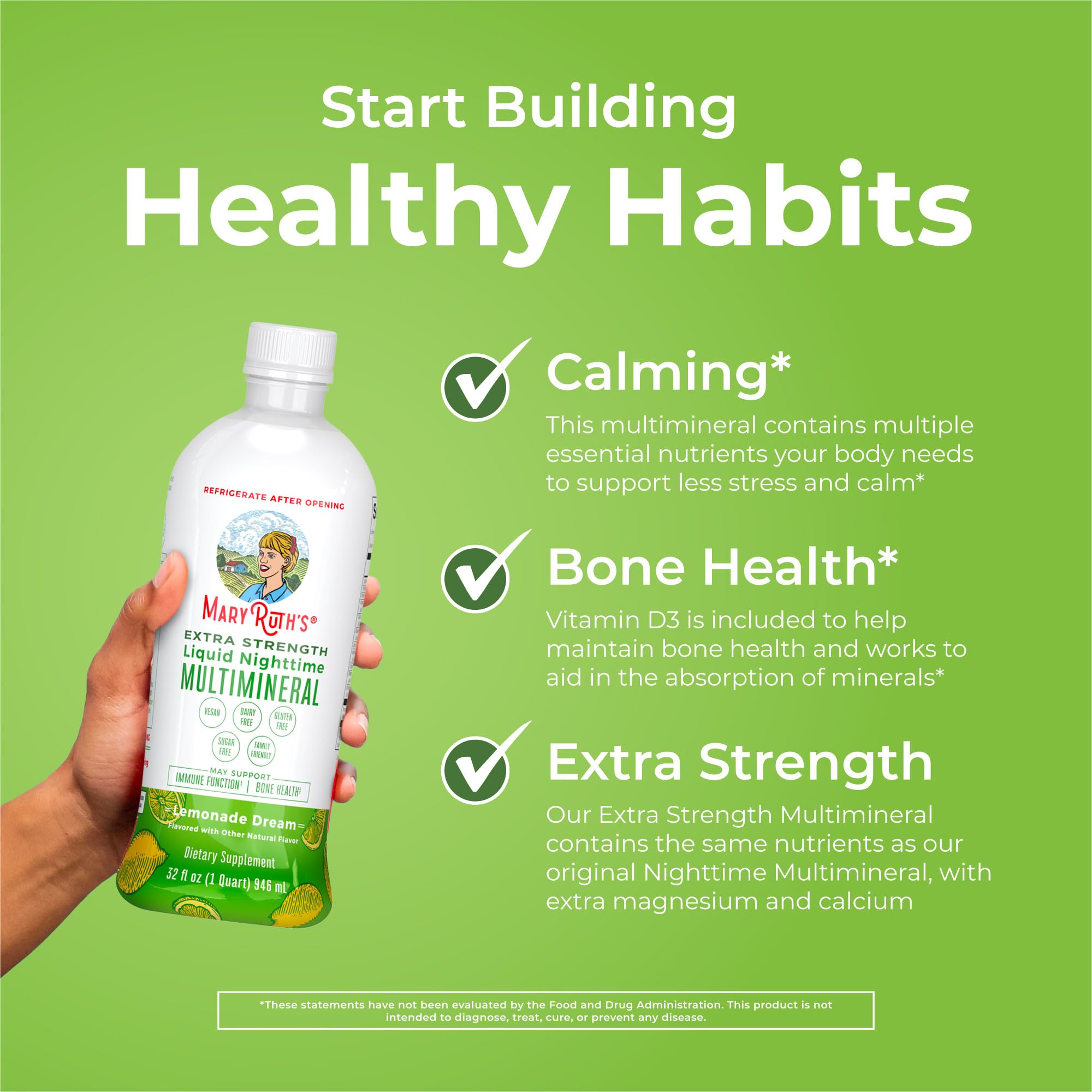 MaryRuth's Sugar-free Nighttime Liquid label emphasizing no sugar