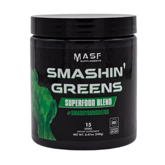 MASF Smashin' Greens bottle pour showing easy daily energy support.