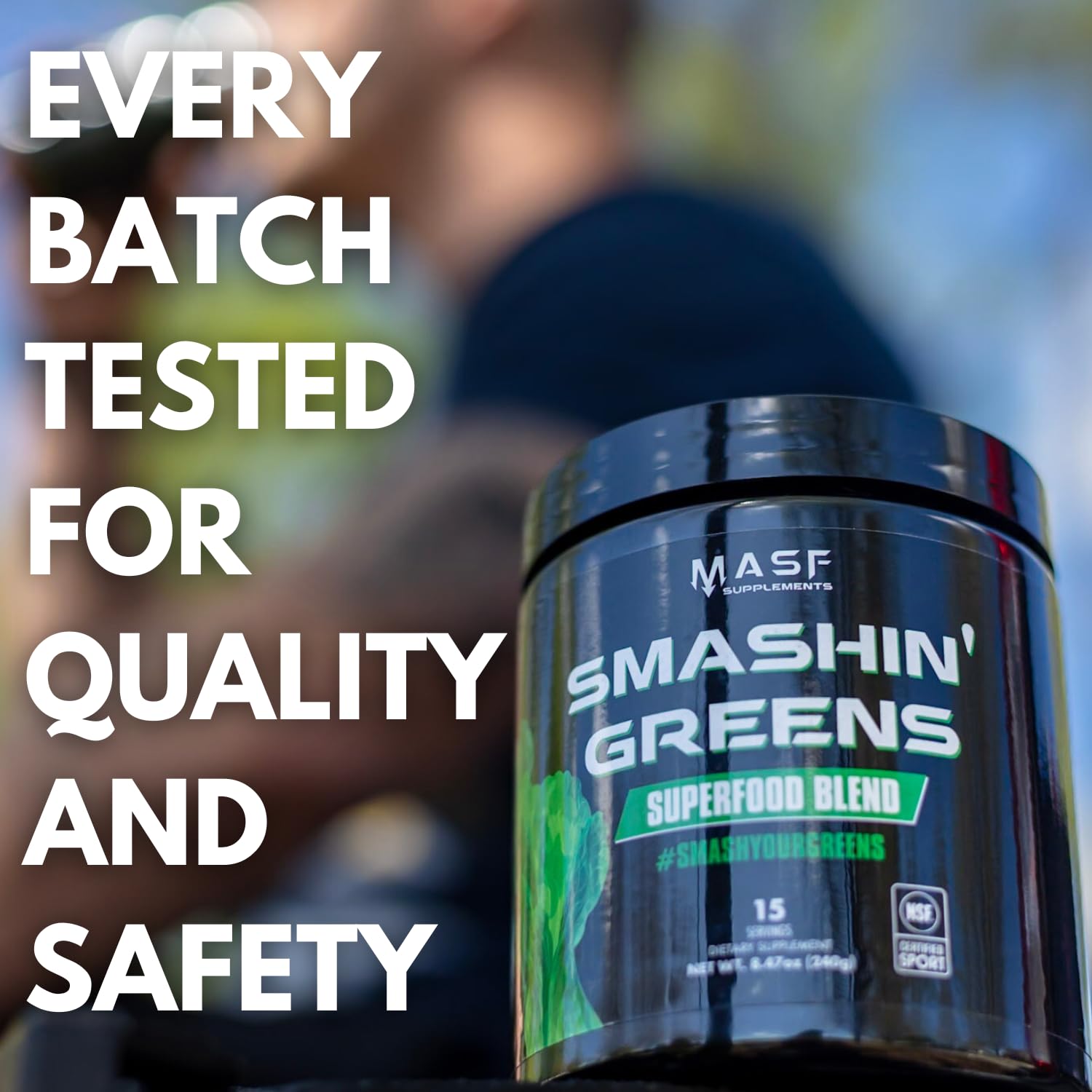 MASF Smashin' Greens NSF Certified for Sport seal on the label for trust.