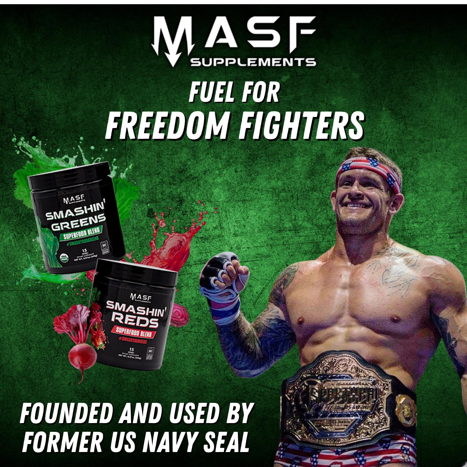 MASF Smashin' Greens packaging on shelf signaling vegan, keto, paleo friendly option.