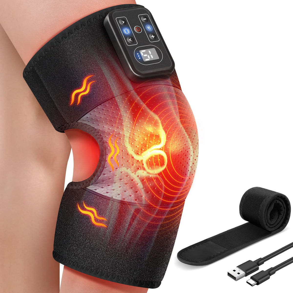 MASGRE cordless knee massager front view highlights portable design for on-the-go relief