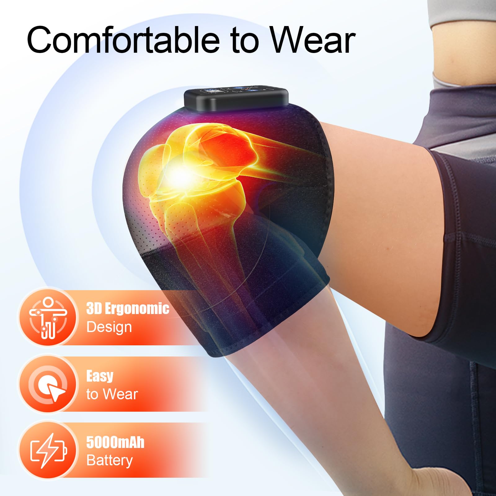 MASGRE knee massager heat levels display shows adjustable warmth for comfort