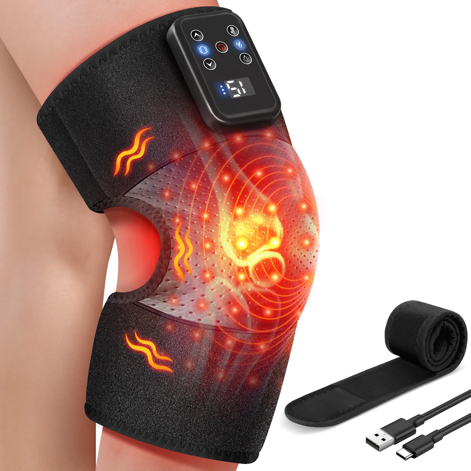 MASGRE red light knee wrap in use for soothing joint comfort