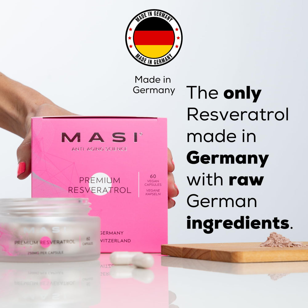 Close-up of MASI Resveratrol capsules for easy daily use