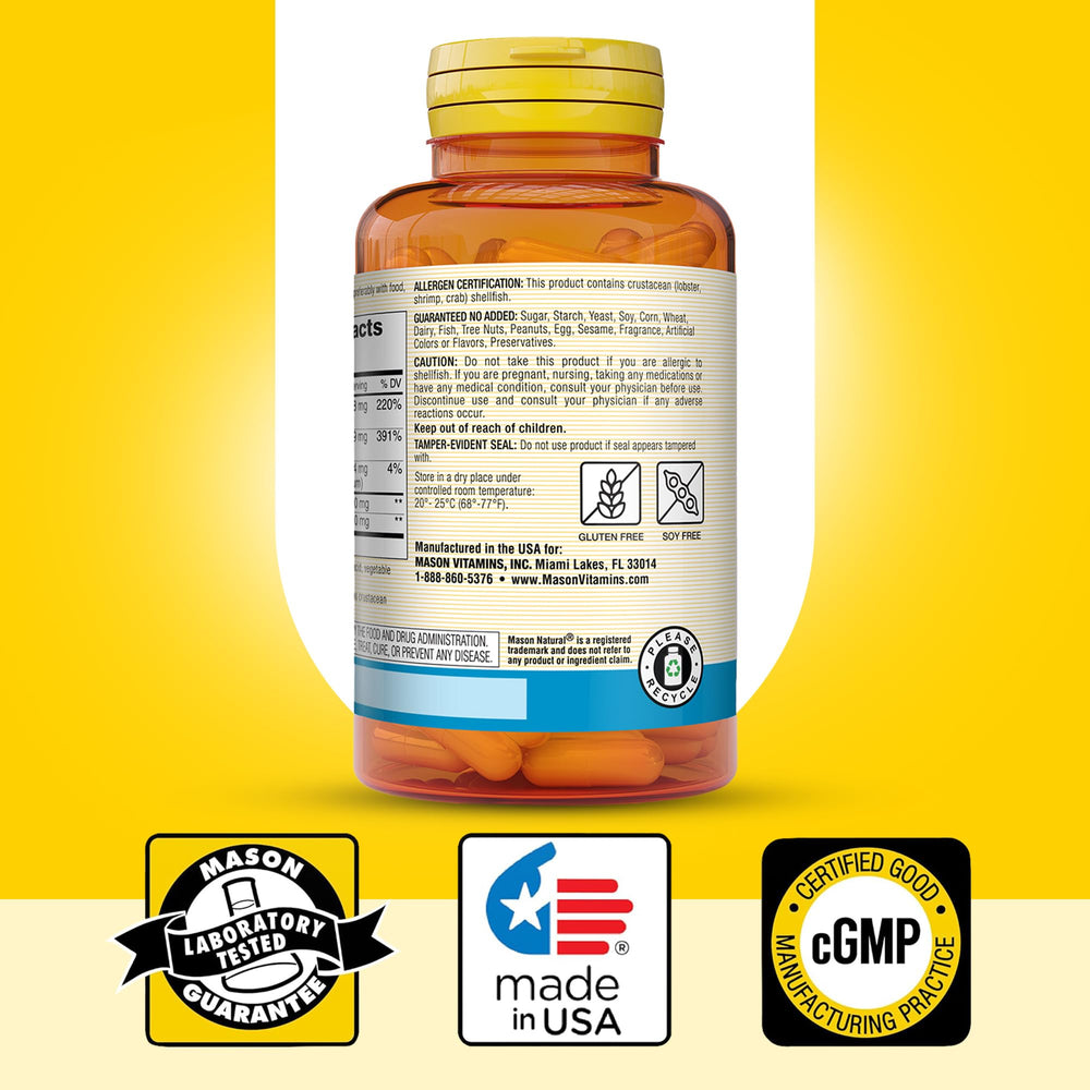 Capsules dispensed from Mason Natural bottle for easy daily use