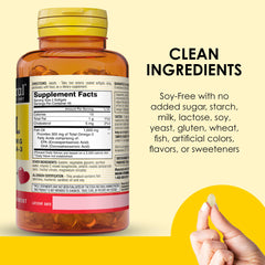 Serving-two-softgels depiction reinforces daily dosage guidance.