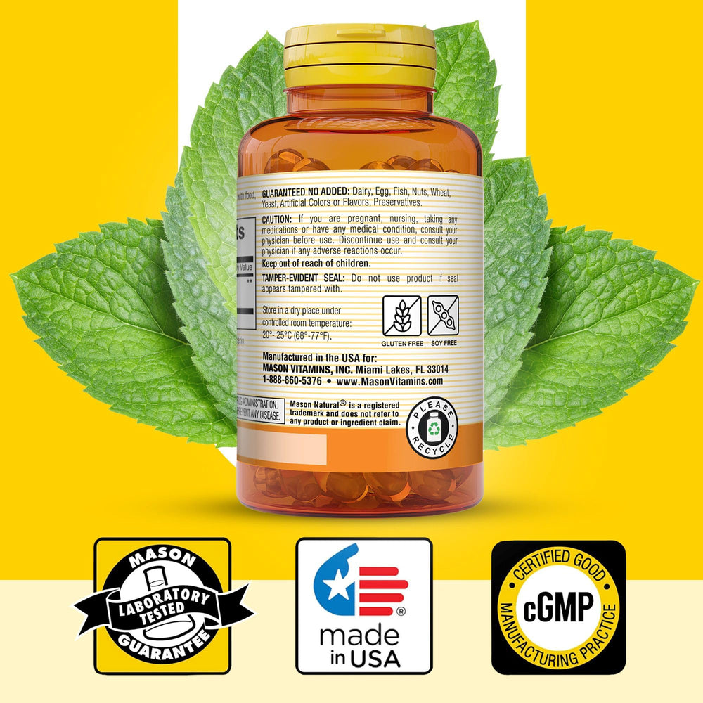 Mason Natural peppermint oil digestive comfort illustration highlights potential relief from bloating.