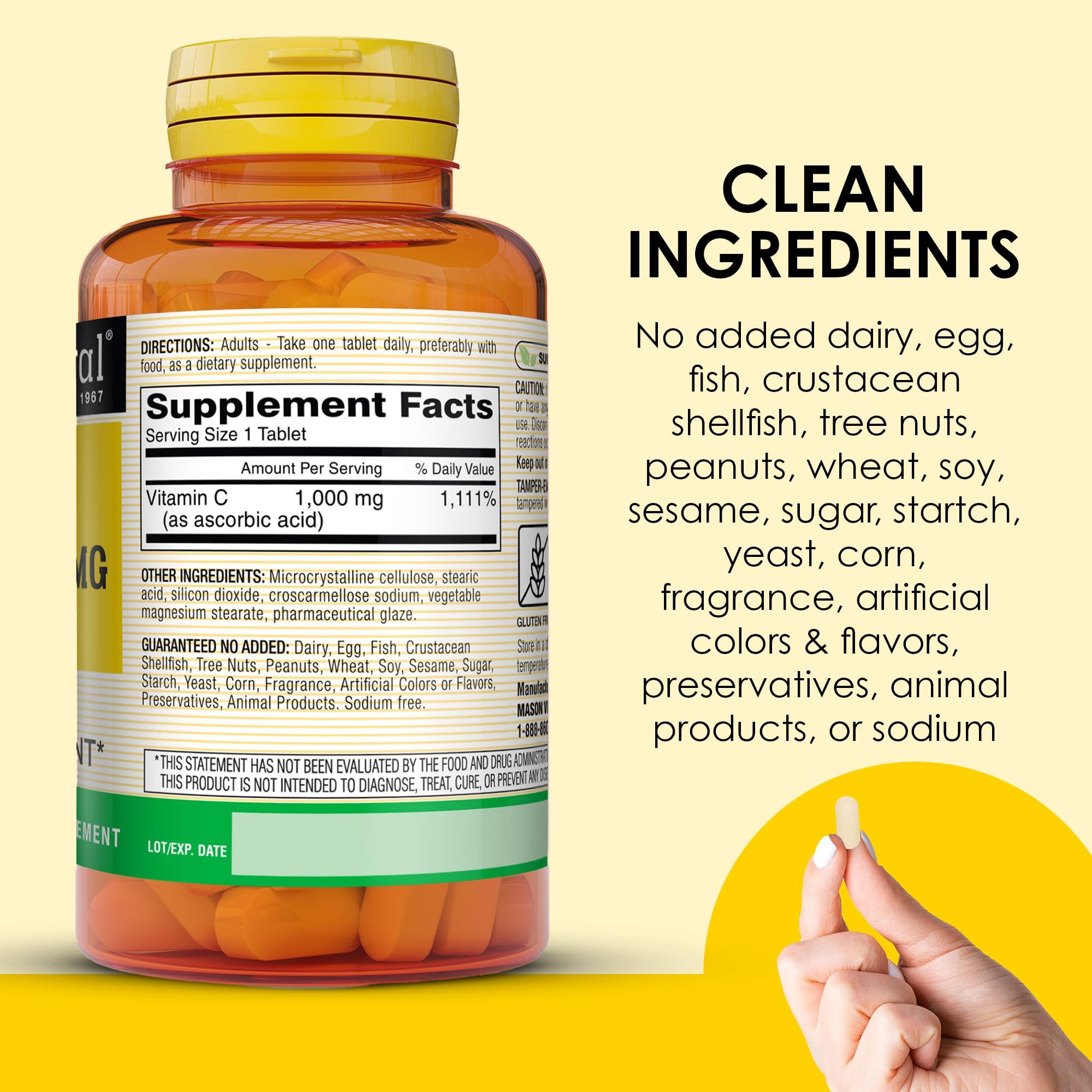 Mason Natural Vitamin C bottle close-up with cap for easy daily dose