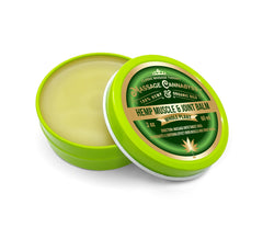 Massage Cannabyss Hemp Muscle Balm being applied to skin for targeted joint support.