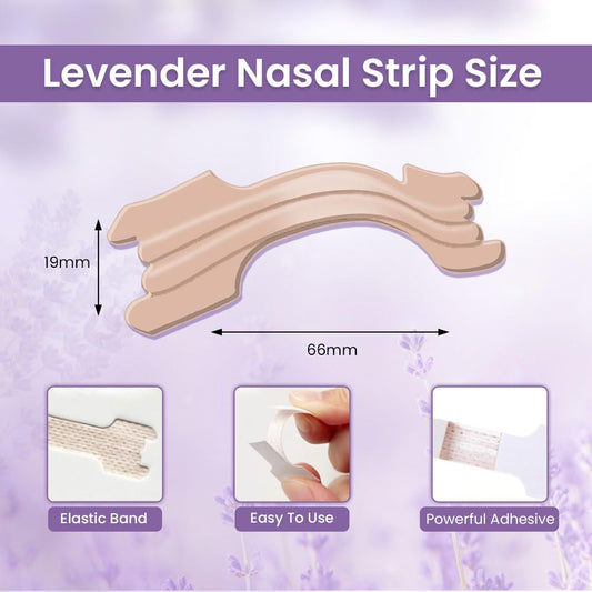 Massner Lavender Nasal Strips on nose demonstrate comfortable, skin-friendly adhesion for restful sleep.