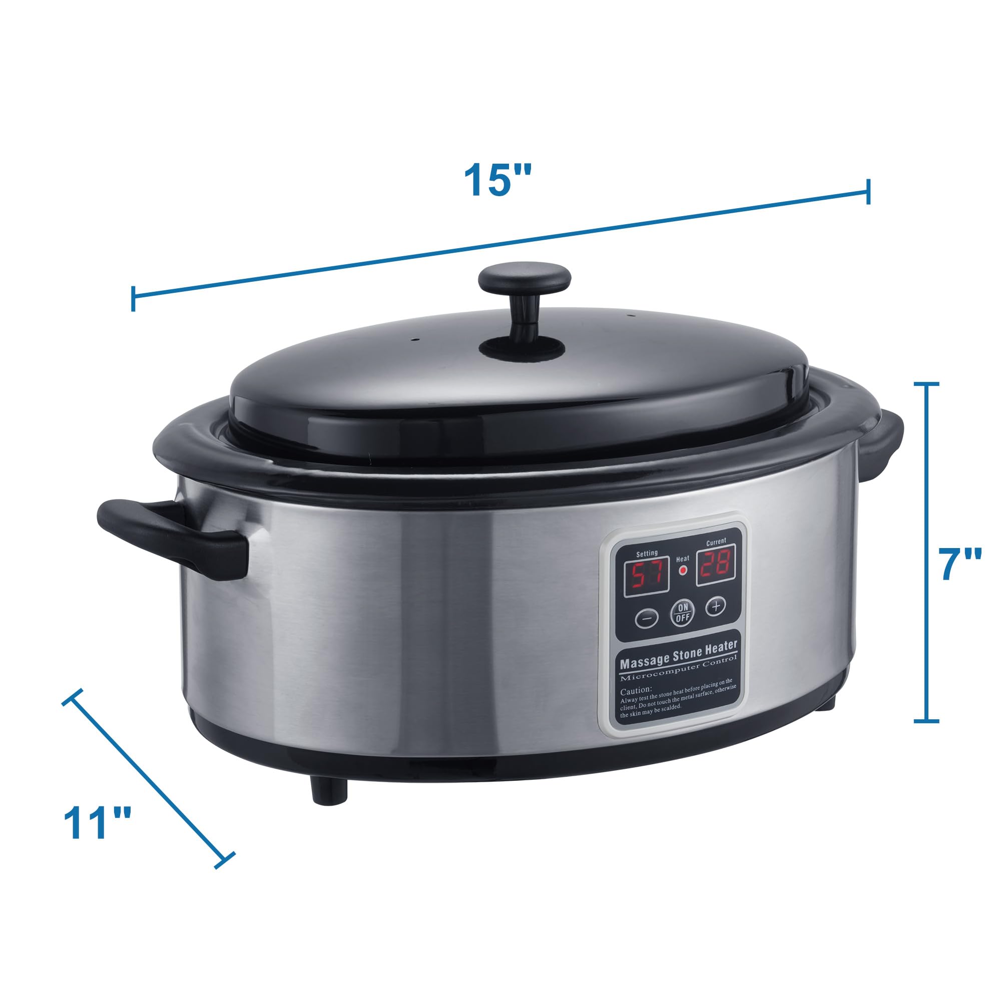 Master Massage 6 Qt LED hot stone warmer during-use view showing adjustable temperature range